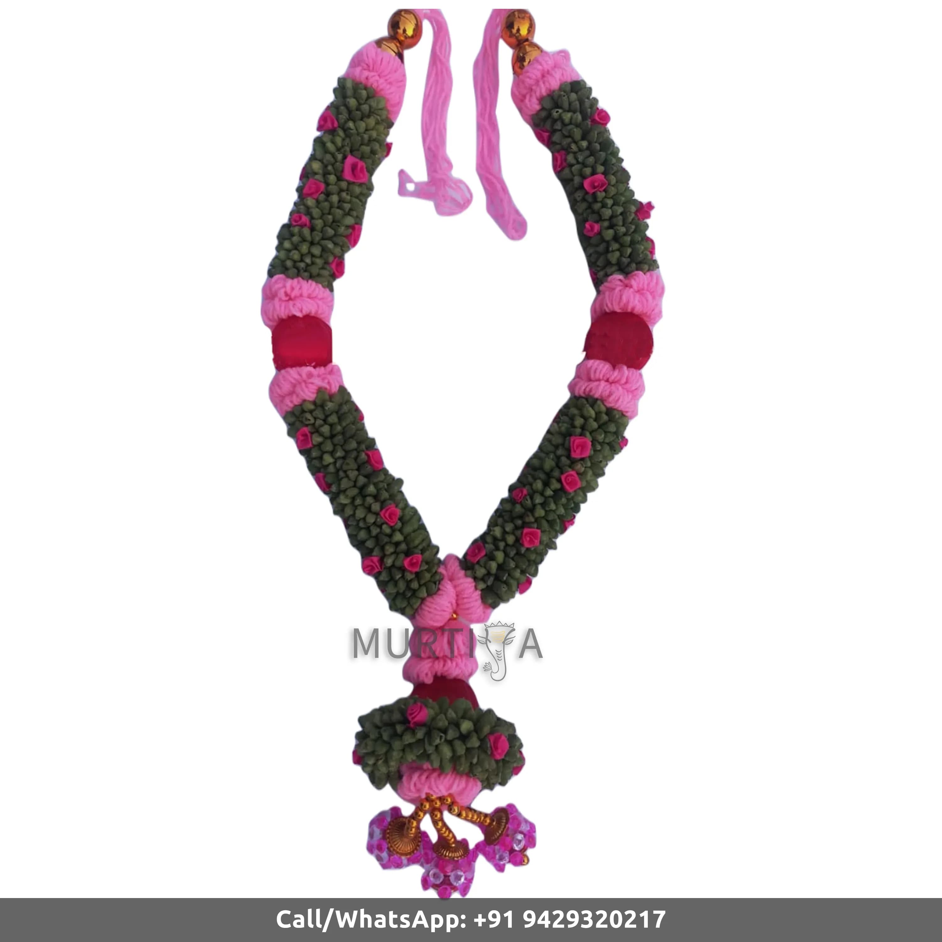 South Indian Wedding Garland - Green Cardamom (Pink Pompom) 1 Pc