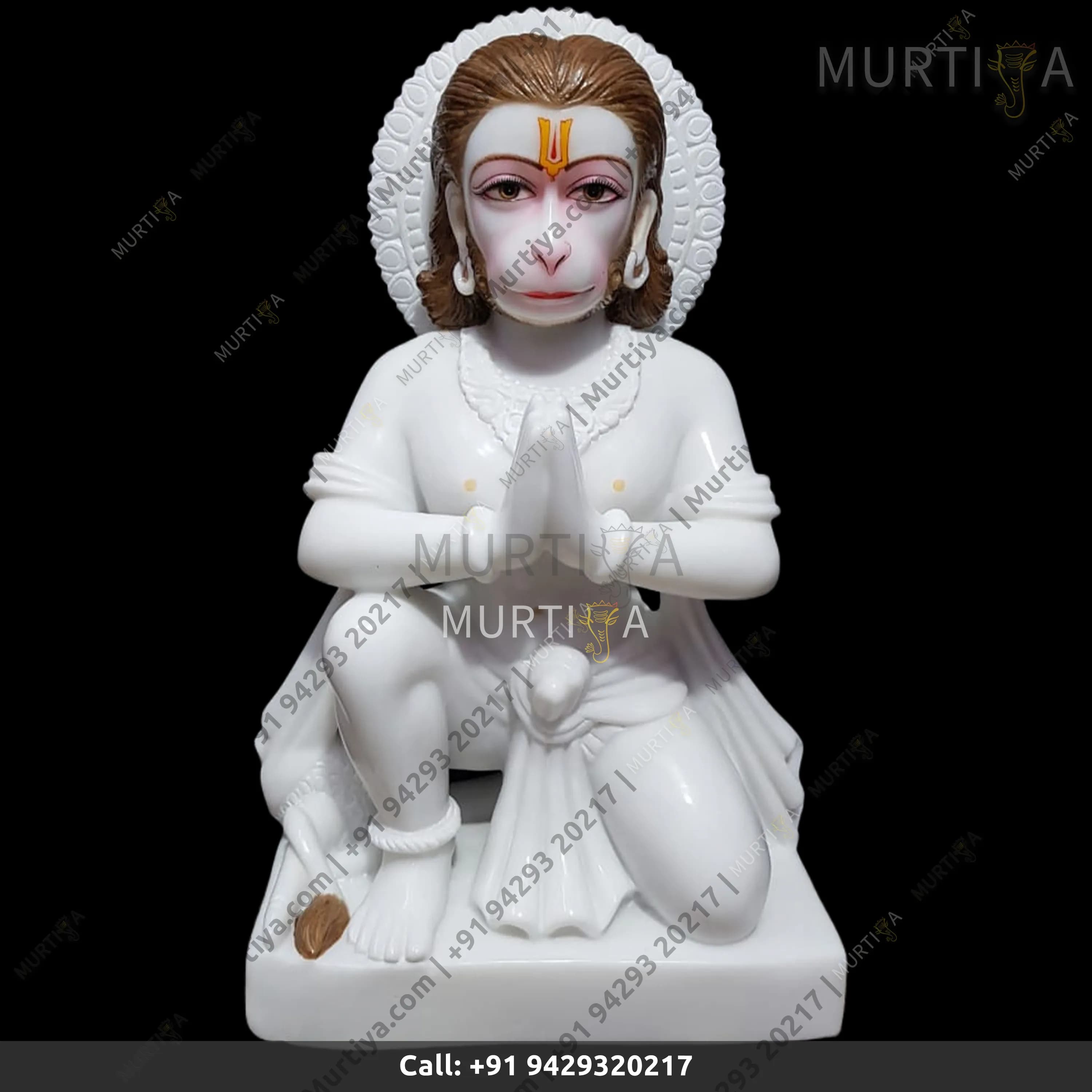 Hanuman Ji Pure White Marble Idol (Makrana) 12–30 Inch