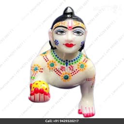 White Laddu Gopal Marble Murti 7 Inch for Home Office Temple - 3