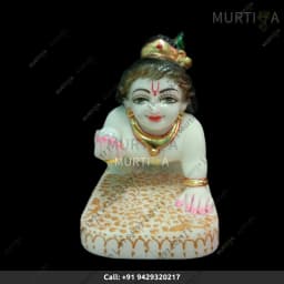 Marble Laddu Gopal with Base in Makrana Marble (9–11 Inch) - 1