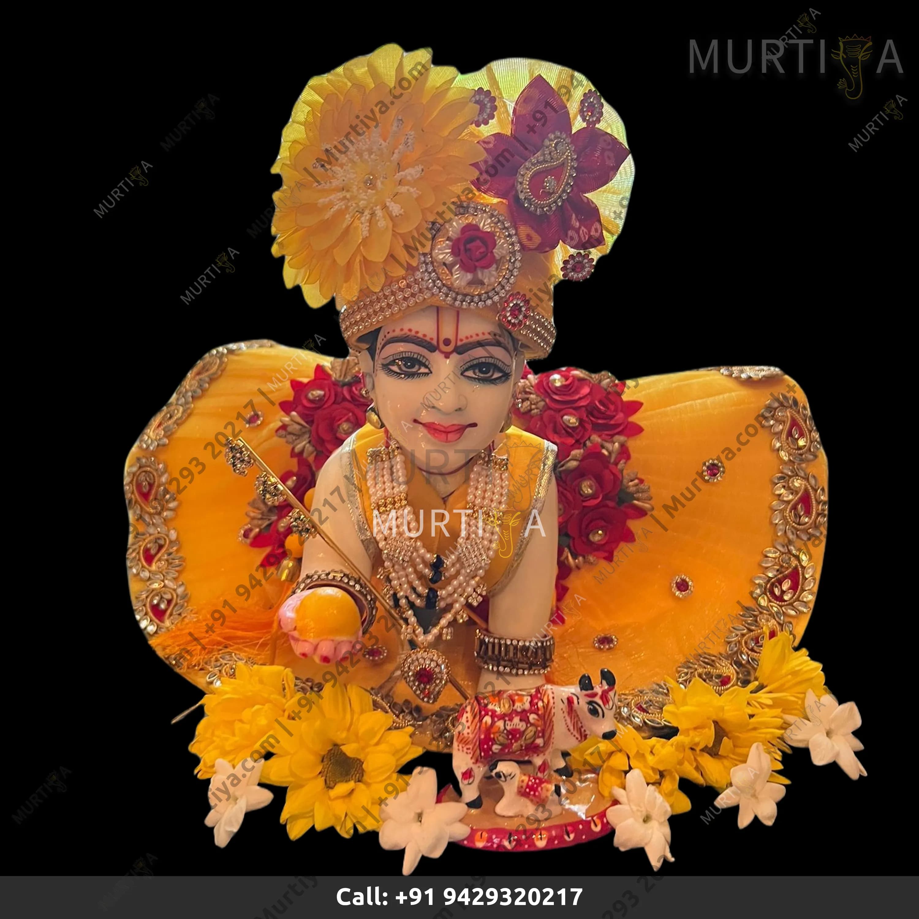 Marble Laddu Gopal with Clothes (Makrana Marble, 9–11 Inch)