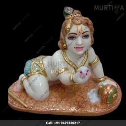 Marble Laddu Gopal with Makhan Idol 9–11 Inch Makrana Marble - 1