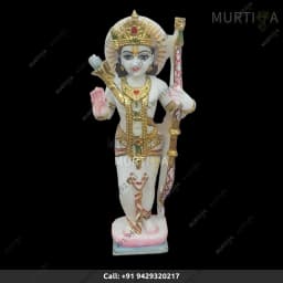 Marble Ram Ji On Lotus Base Makrana Marble Idol (12–24 Inch) - 1