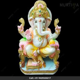 Fully Painted Marble Ganesh ji Idol (Makrana) 12–30 Inch - 1