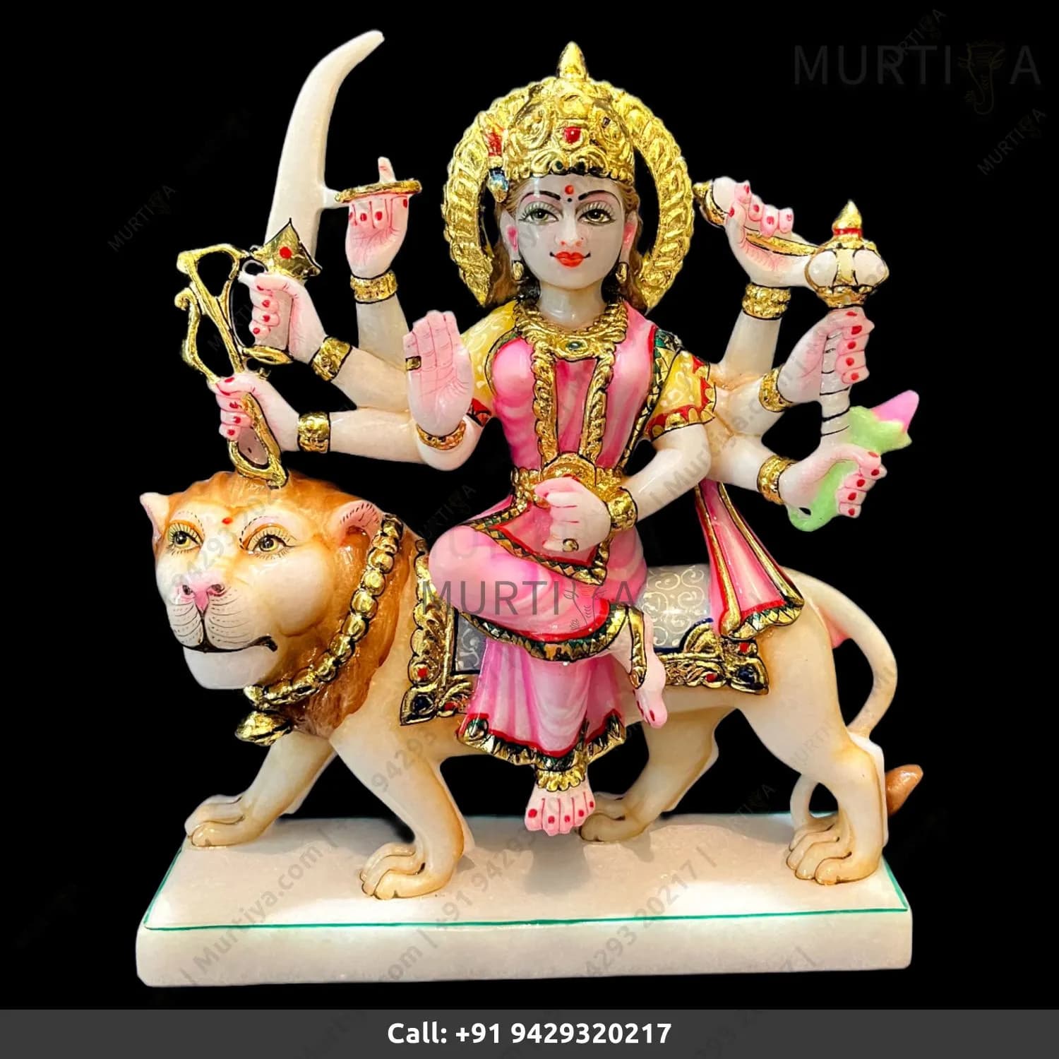 9 Inch Pure Marble Durgaa Maa Idol for Home & Temple