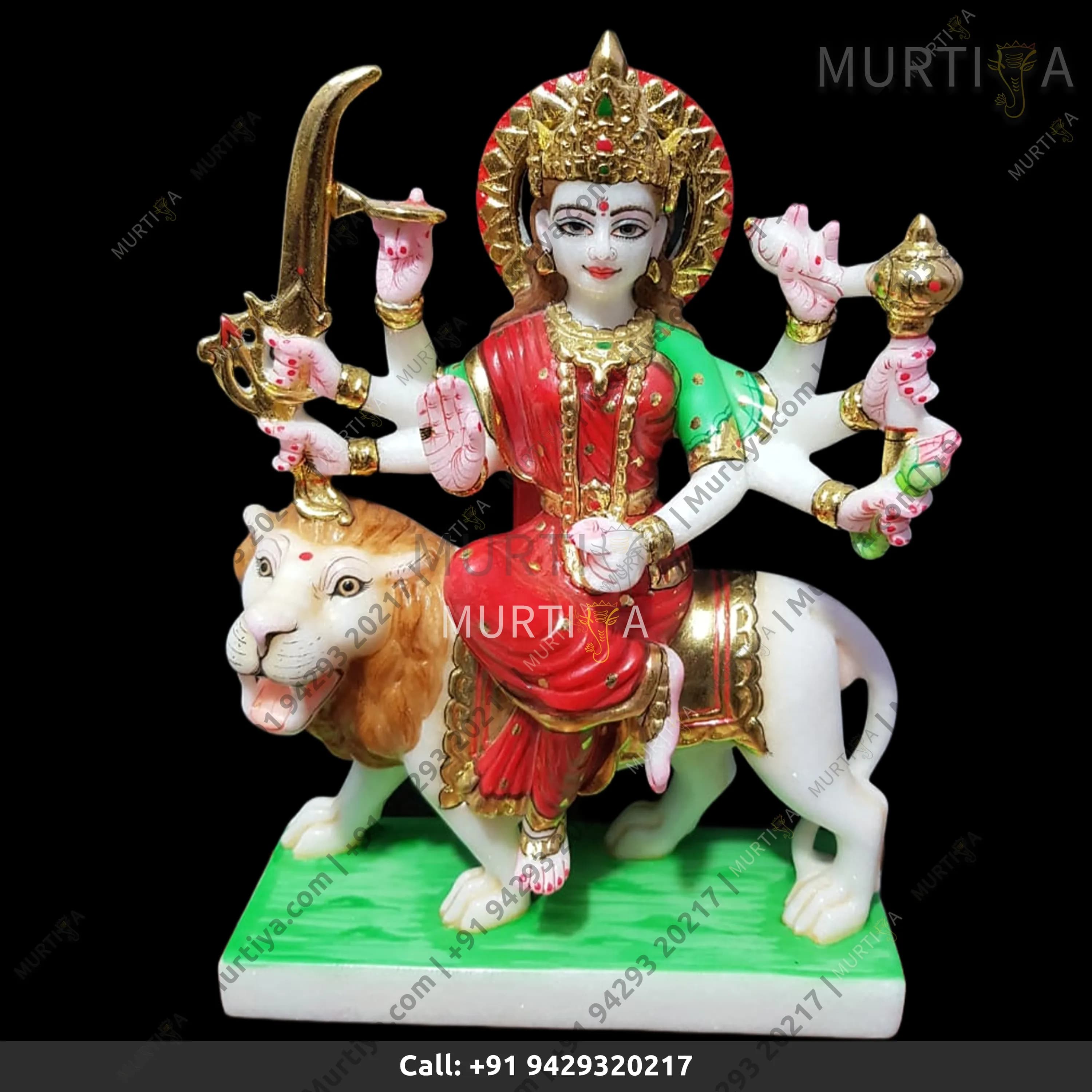 Marble Durga Maa With Pista Color Blouse Light Pink Idol