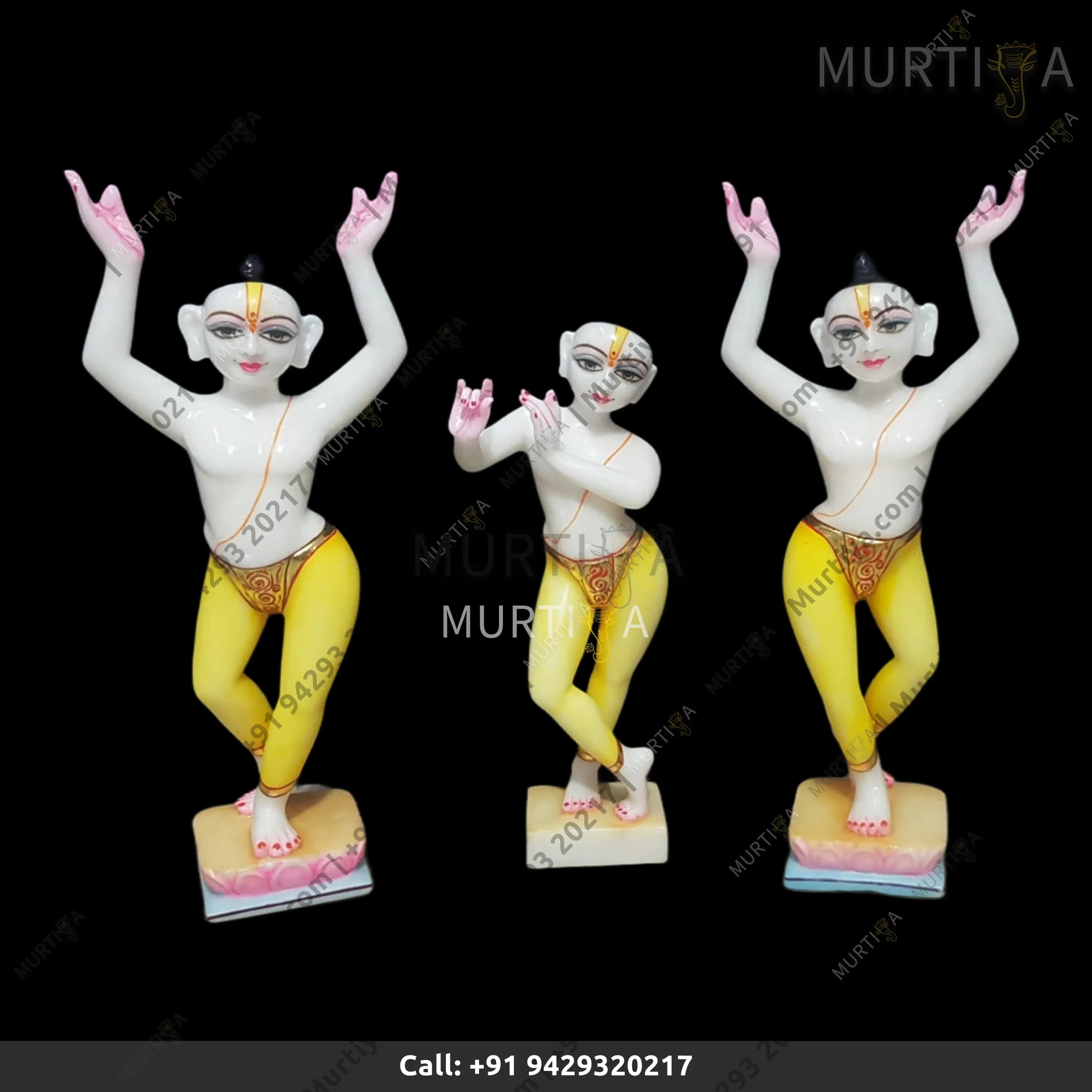 ISKCON Gaura Nitai With Krishna Makrana Marble Deity (Handmade)