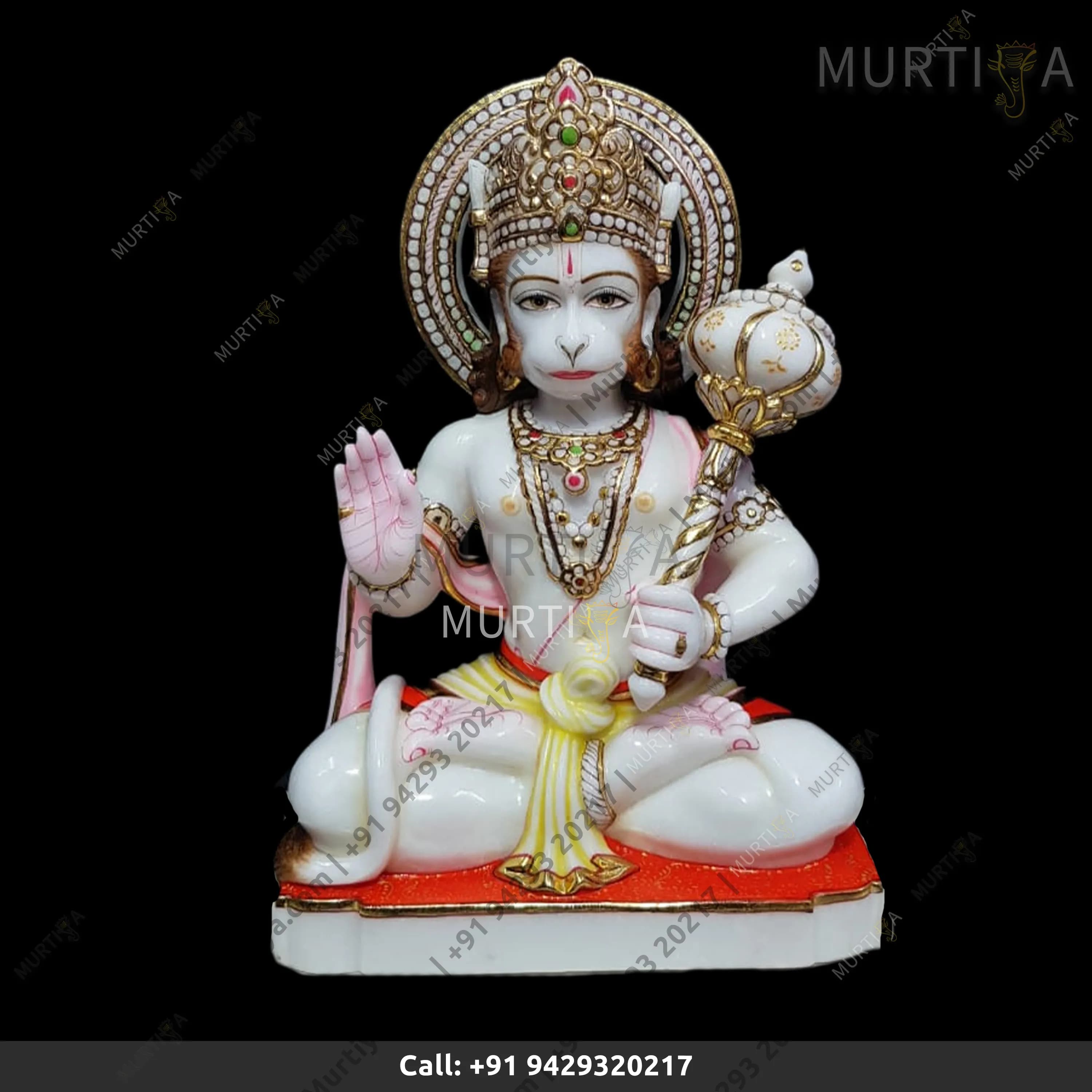 Hanuman Ji Pure White Marble and Stone Work Idol (Makrana) 12–30 Inch