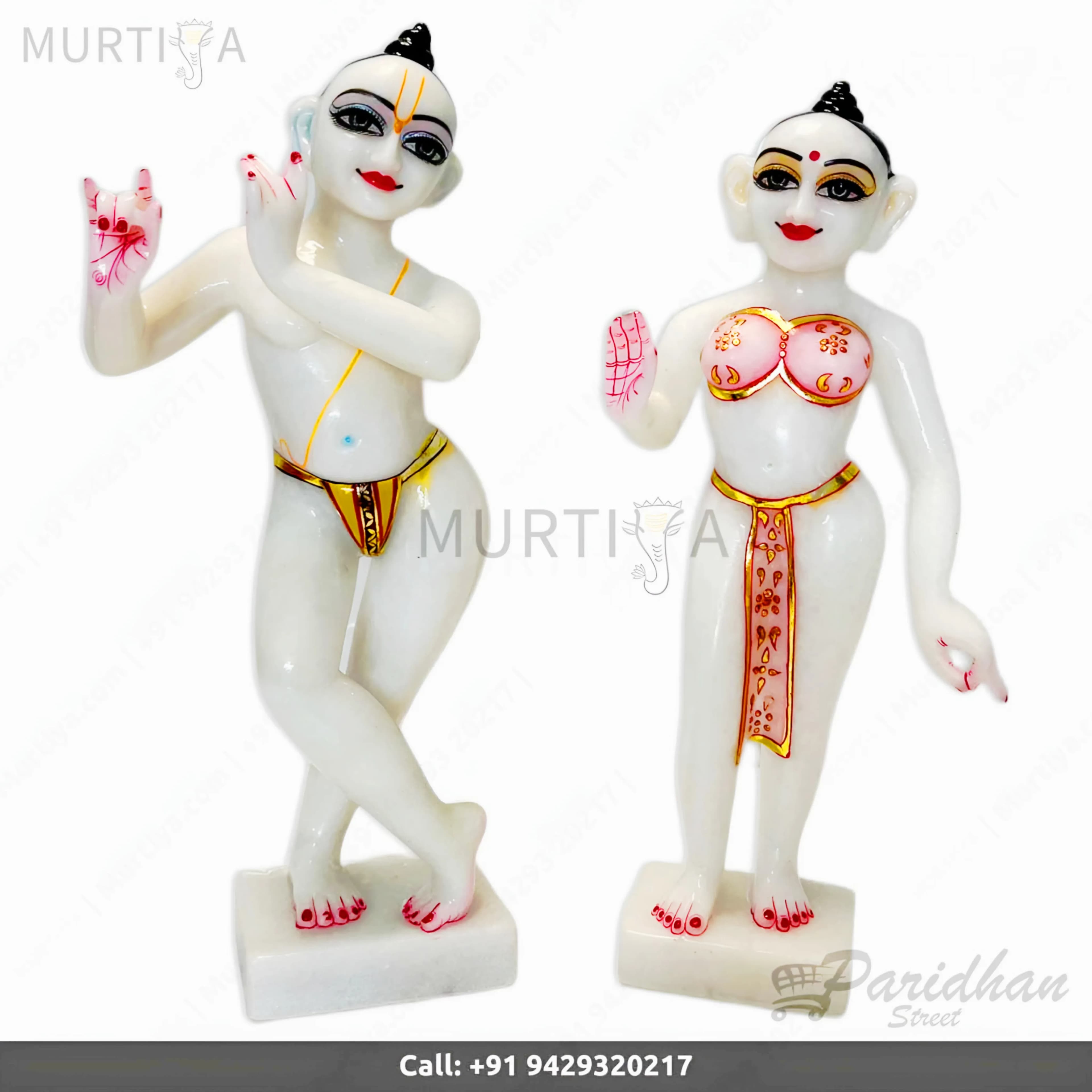 15-inch Pure Marble Iskcon Radha Krishna Murti (Makrana Marble)