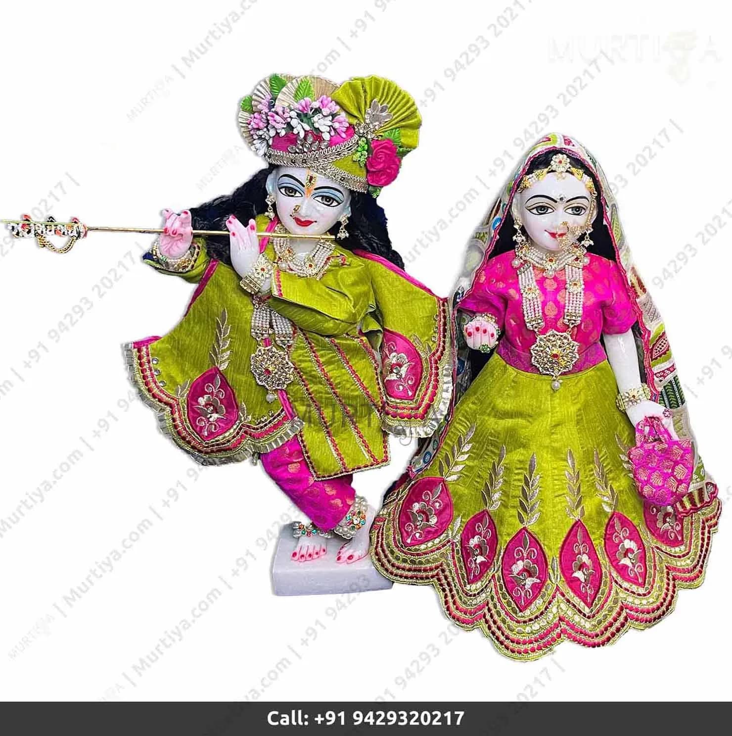 18 Inch ISKCON White Radha Krishna Marble Statue (Makrana) Handmade