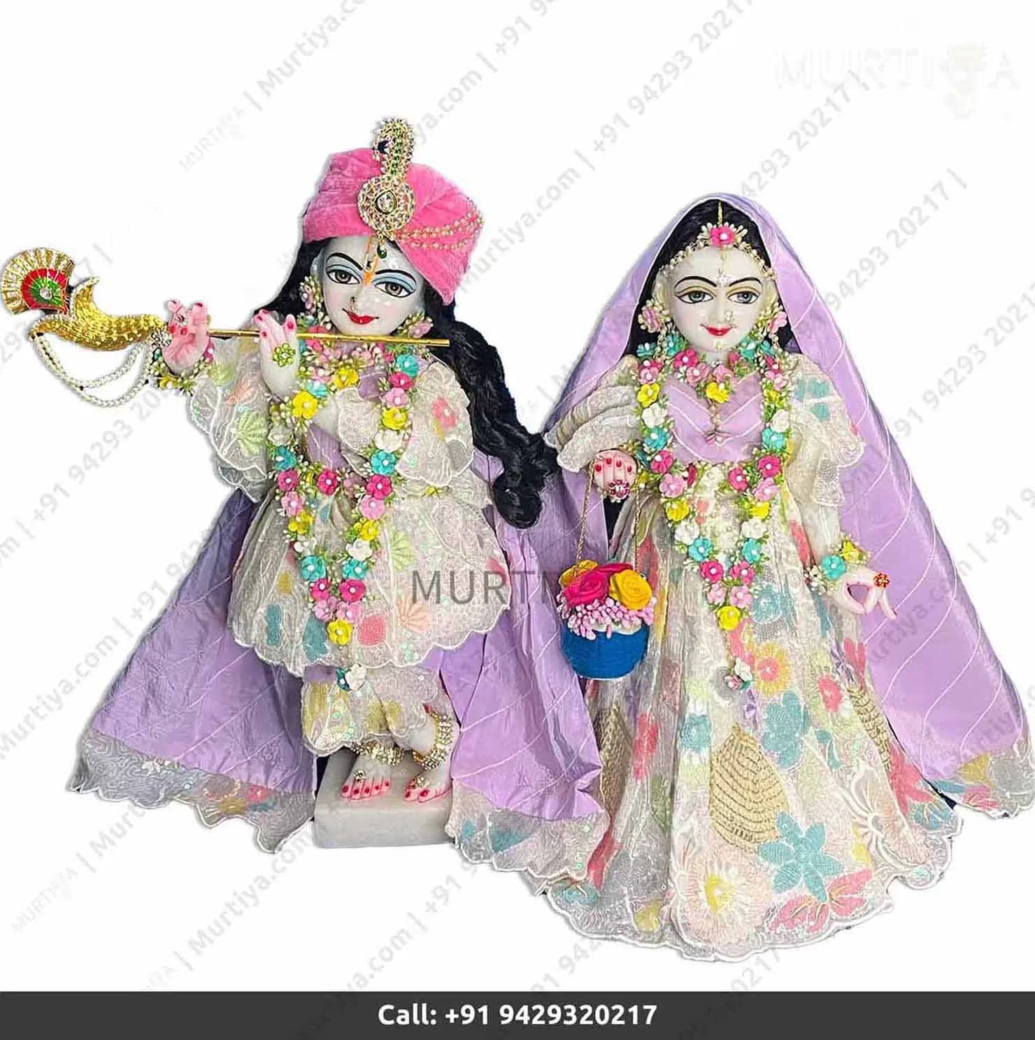 18 Inch ISKCON White Radha Krishna Marble Statue Handmade
