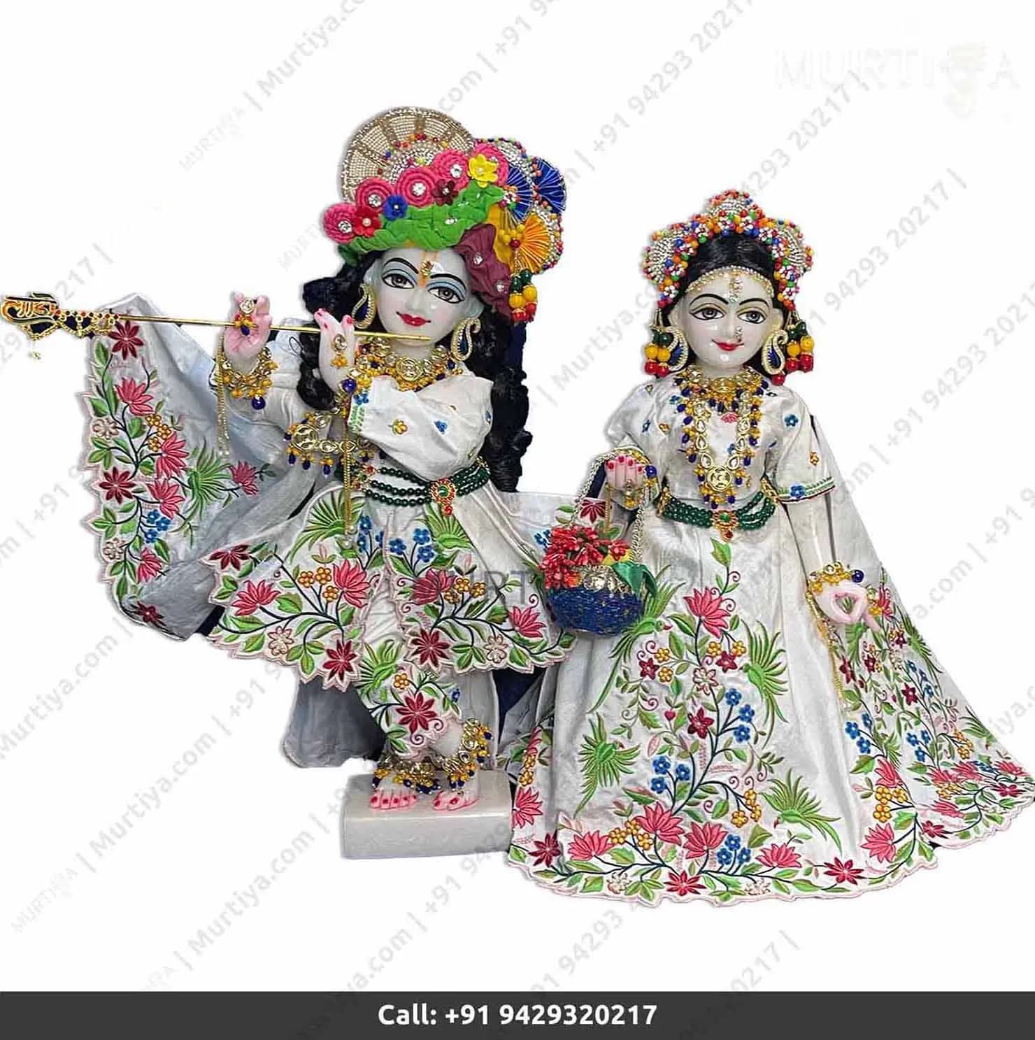 18 Inch ISKCON White Radha Krishna Marble Statue Handmade