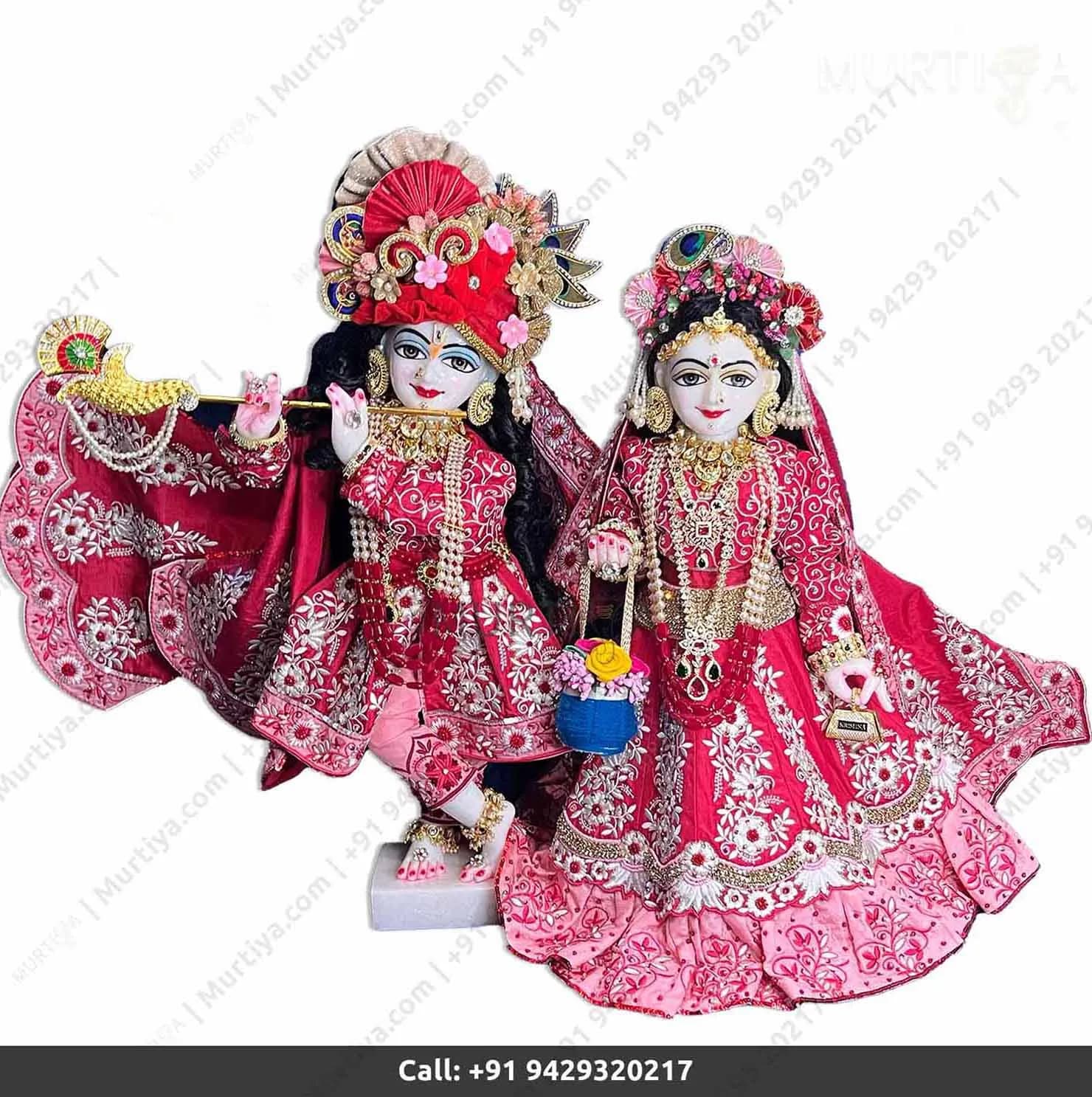 18 Inches ISKCON White Radha Krishna Marble Statue Handmade
