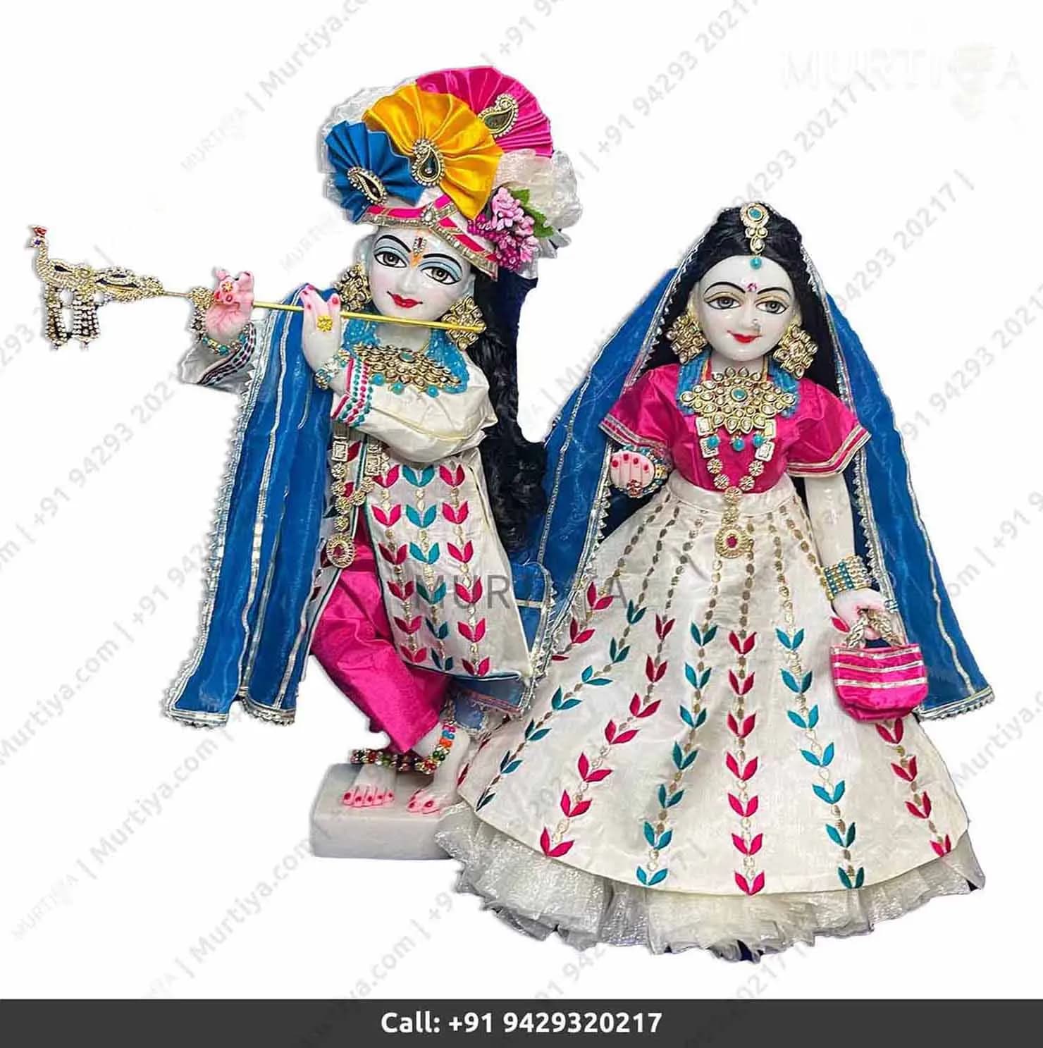 18 Inch ISKCON White Radha Krishna Marble Statue (Makrana, Handmade)