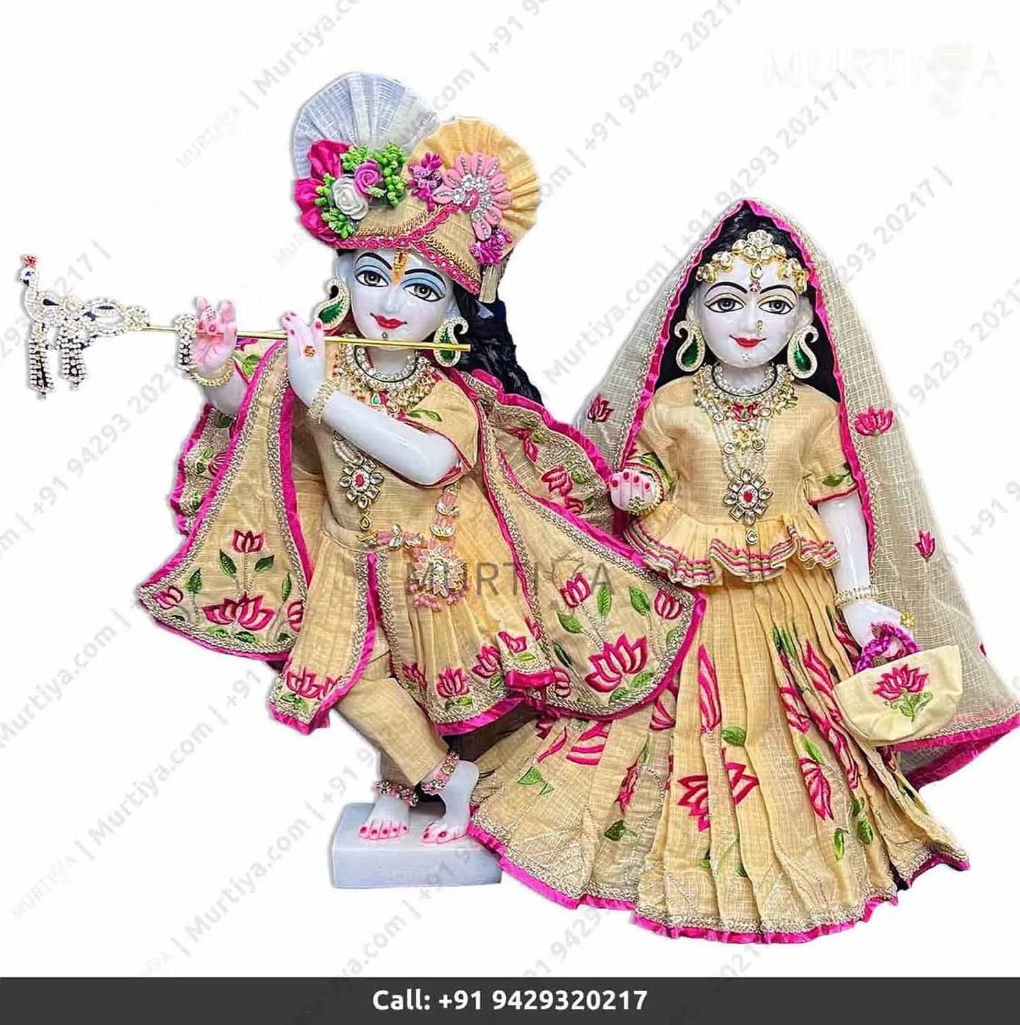 ISKCON White Radha Krishna Marble Statue 18 Inches in Makrana Marble