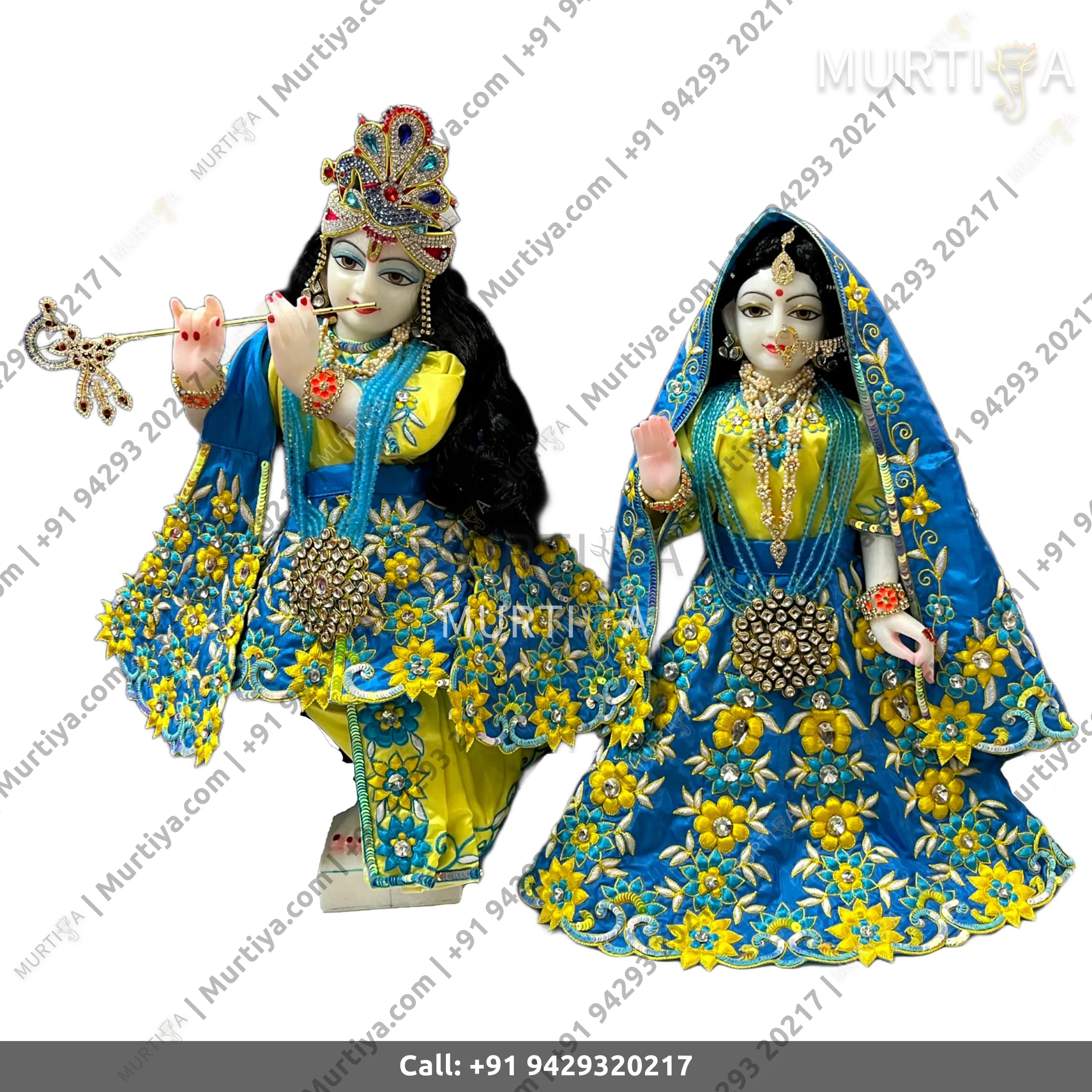 ISKCON 18 Inch Radha Krishna White Marble Statue Pure Handmade