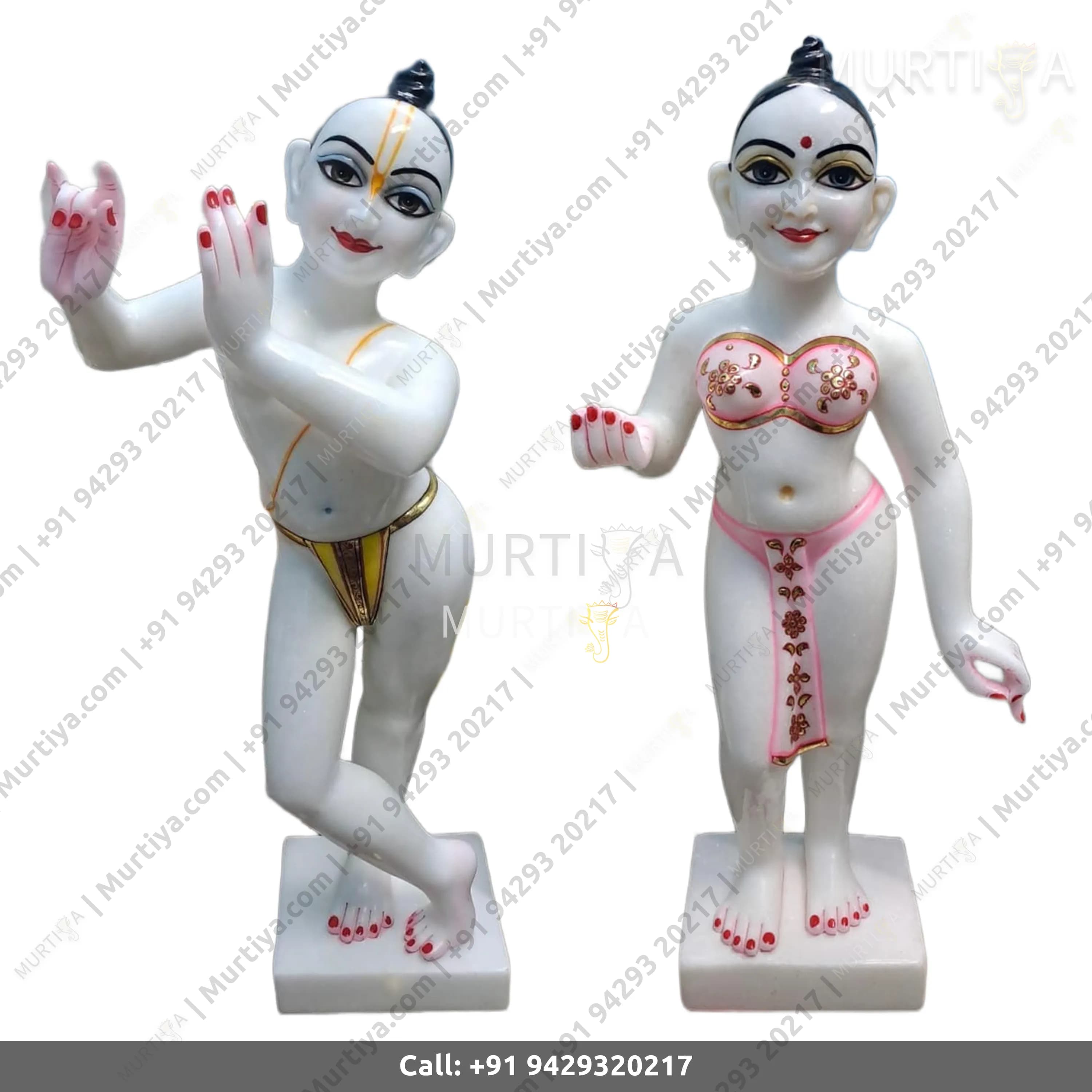 ISKCON Pure White Marble Radha Krishna Statue Handmade