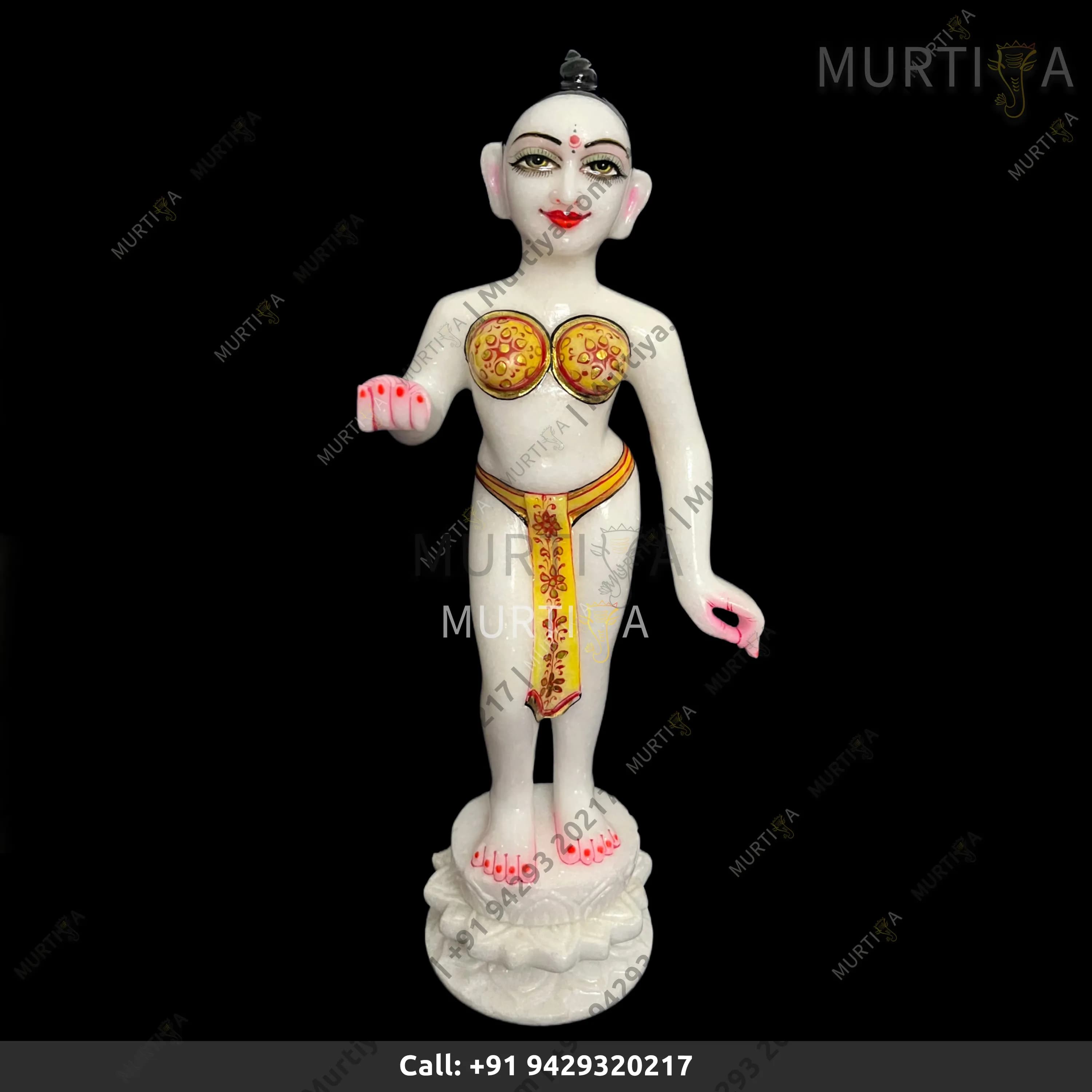 ISKCON White Marble Radha Ji Statue With Lotus Base Handmade 11 Inch
