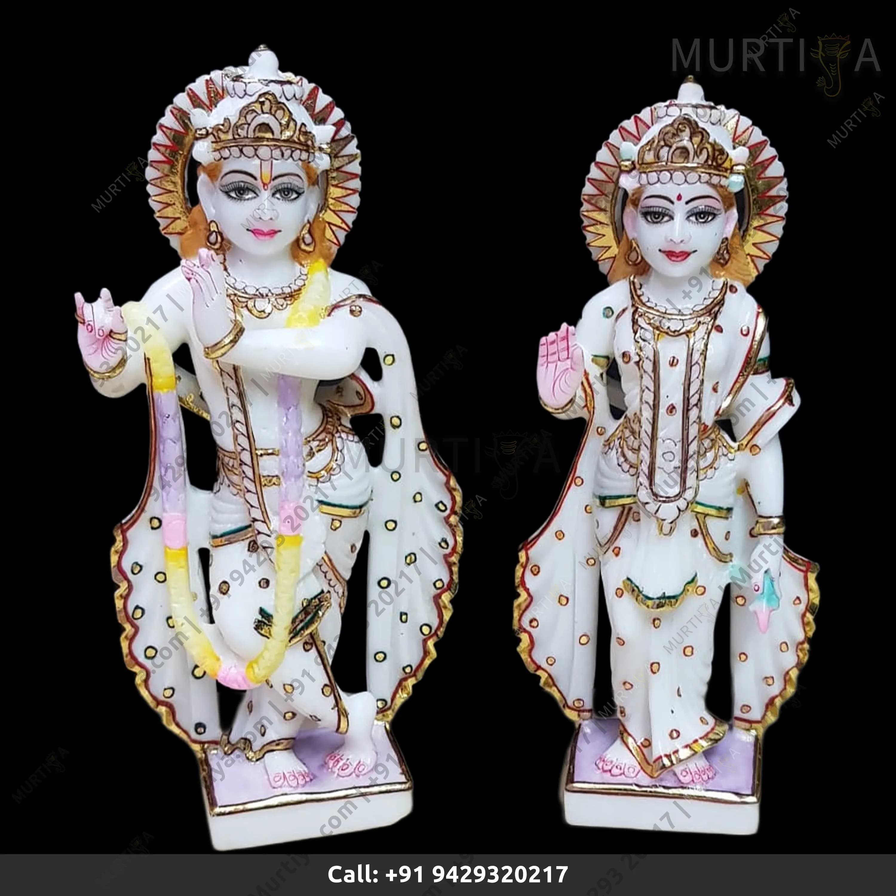 Painted Marble Krishna Ji with Stone Work (Makrana) 12–30 Inch