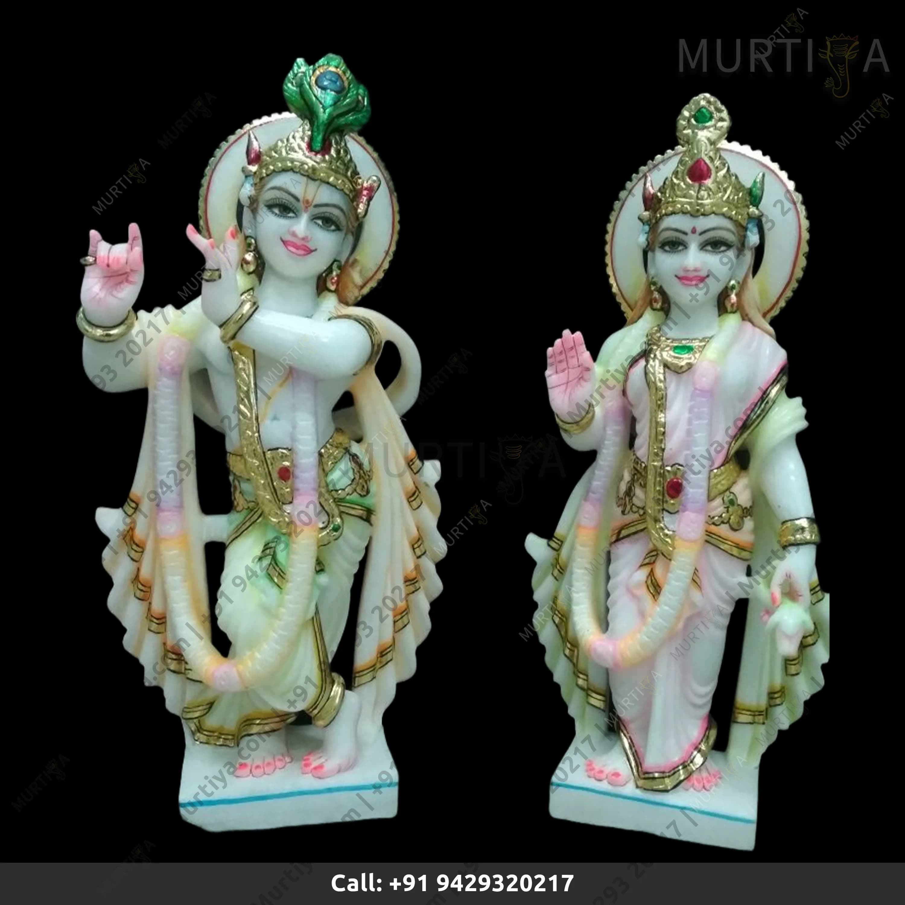 Painted Marble Radha Krishna Idol in Makrana Marble (12–30 Inch)