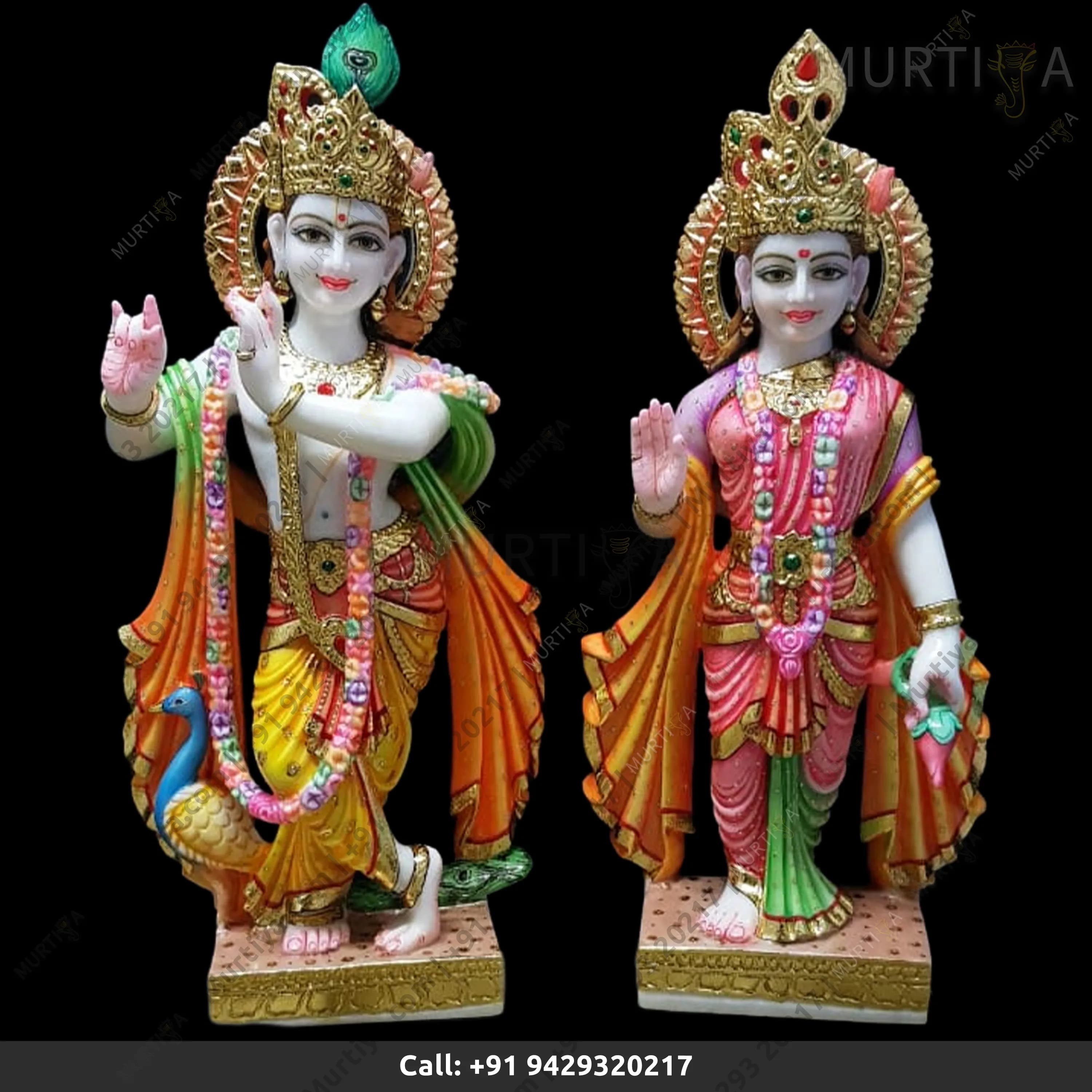 Painted Marble Radha Krishna ji Dark Colored & Duppatta Idol
