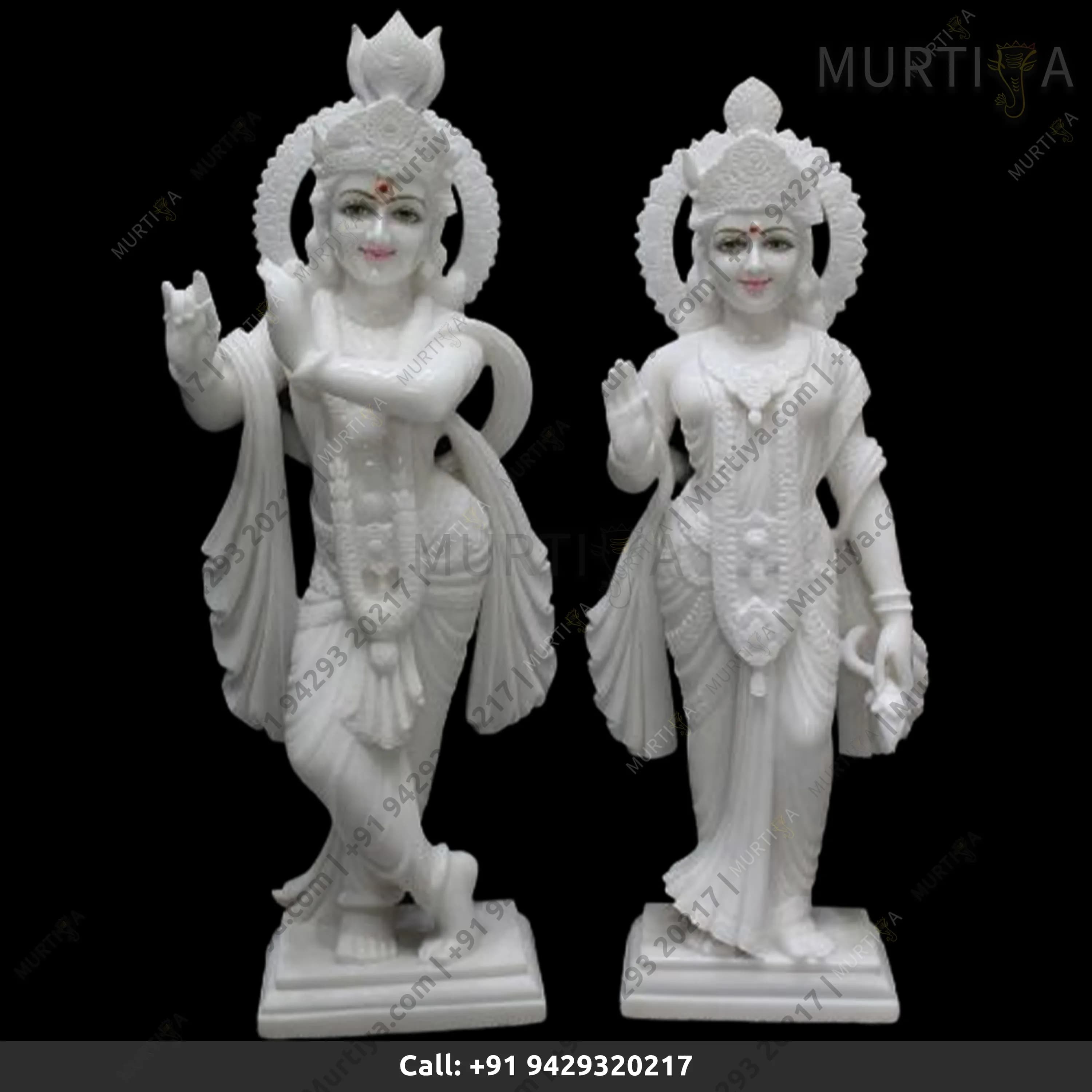 Pure White Marble Radha Krishna with Red Bindi & Tilak (Makrana)