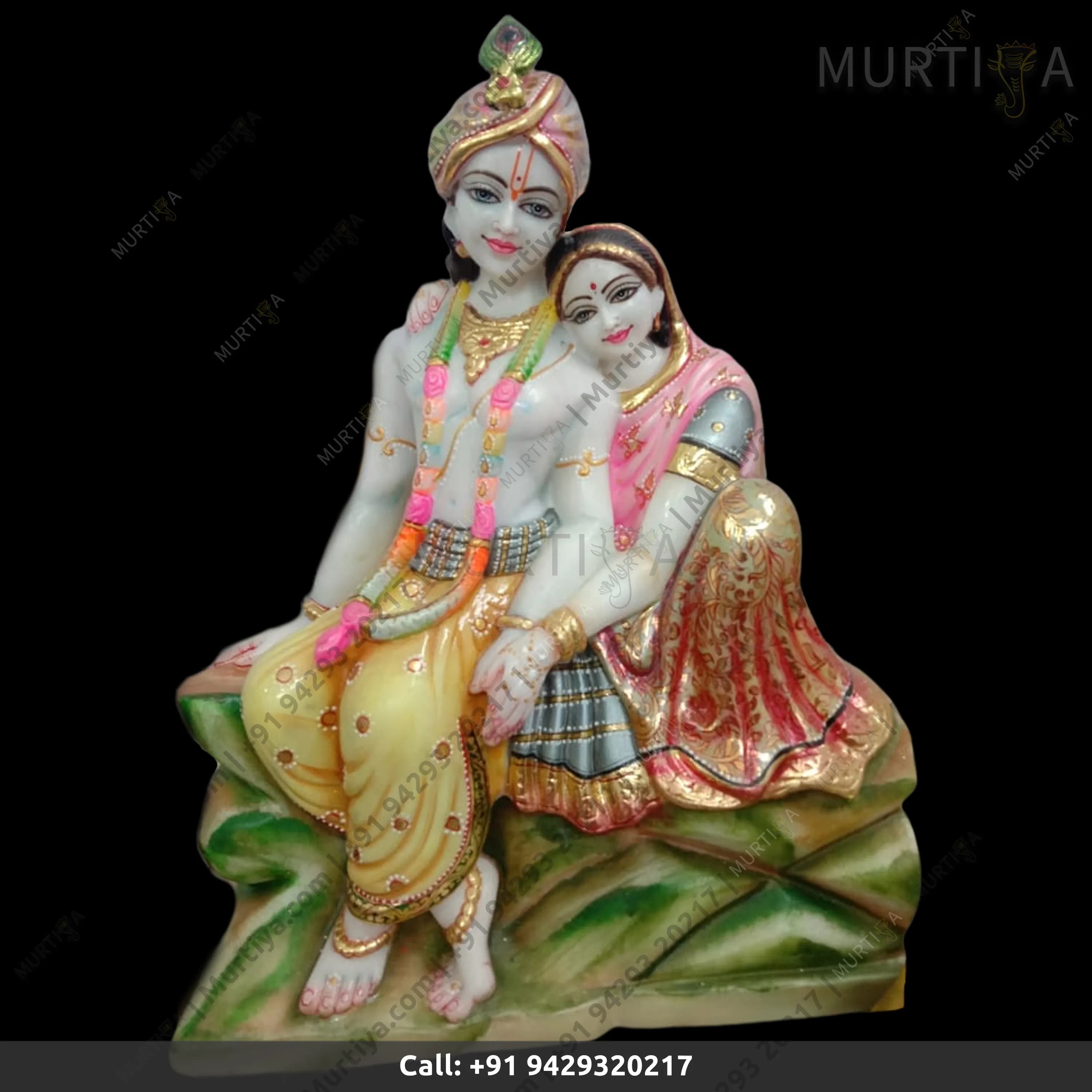 Radha Krishna on Lotus in Marble Idol (Makrana, 12–30 Inch)