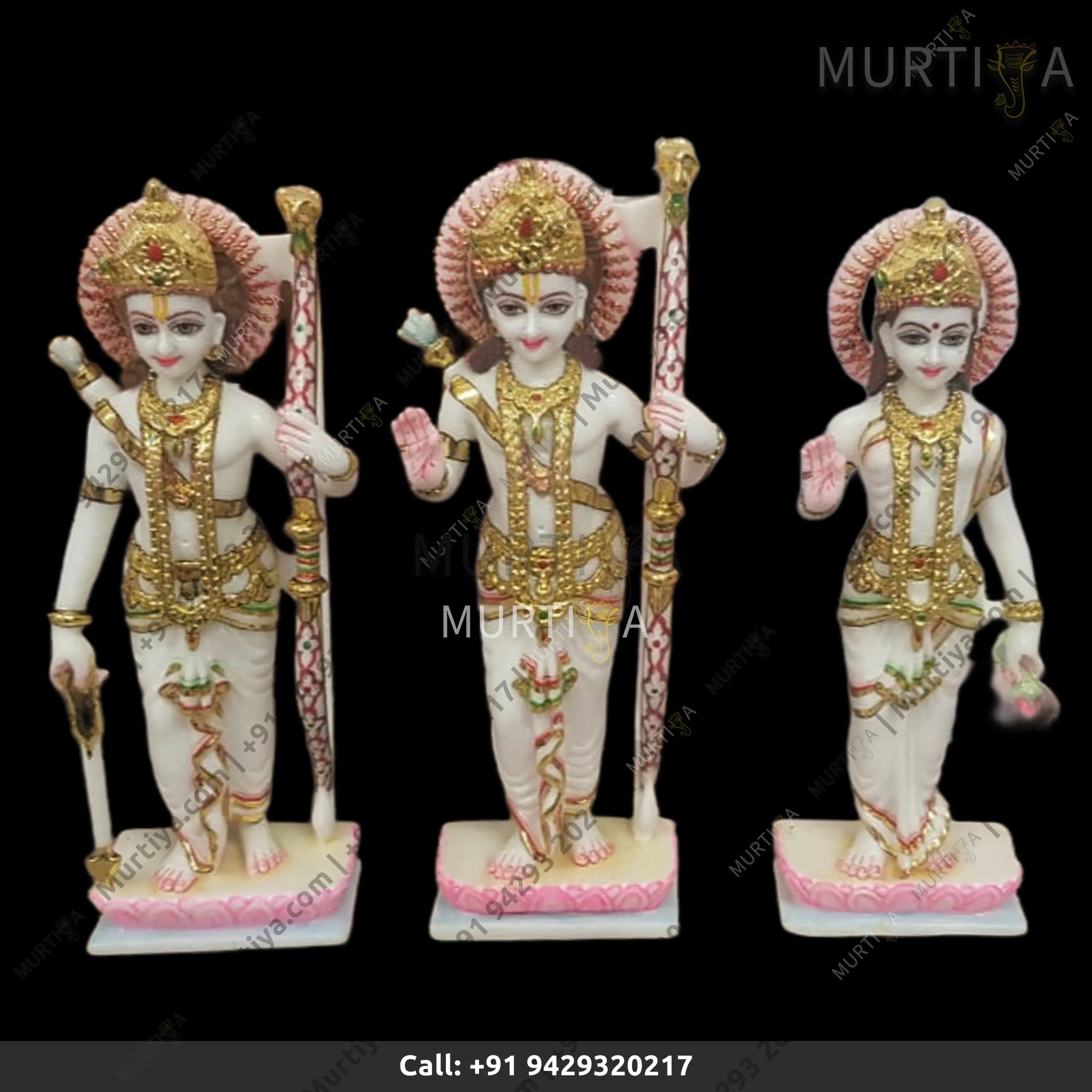 Marble Ram Ji Laxman Ji And Sita Mata On Lotus (Makrana) Idol