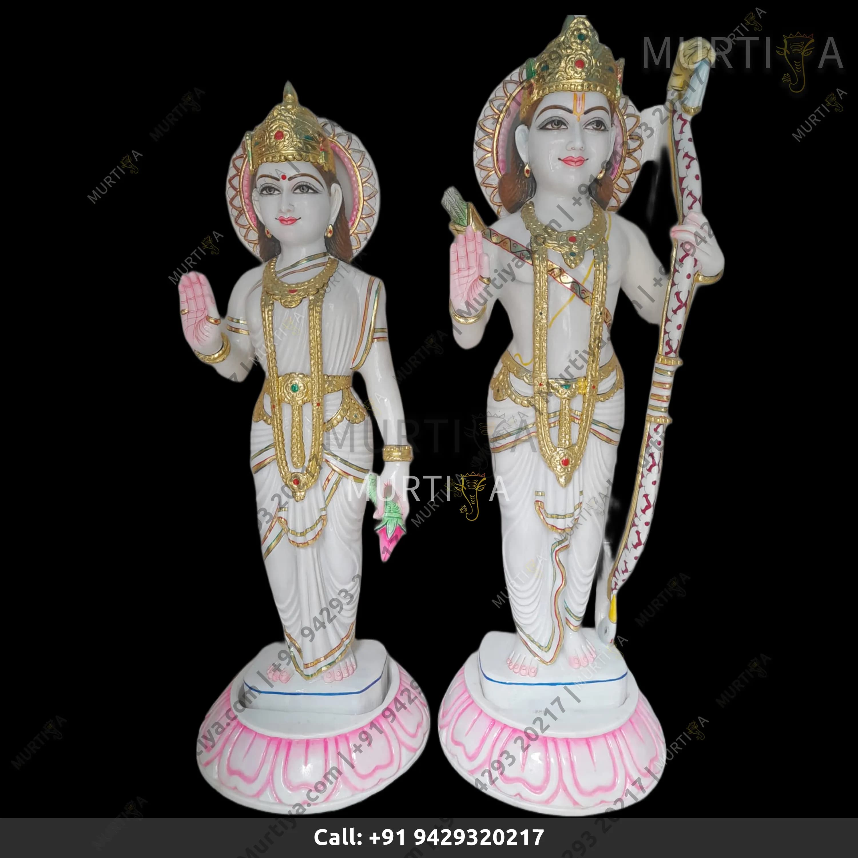 Marble Ram Ji Sita Mata On Lotus Base Makrana (12–24 Inch)