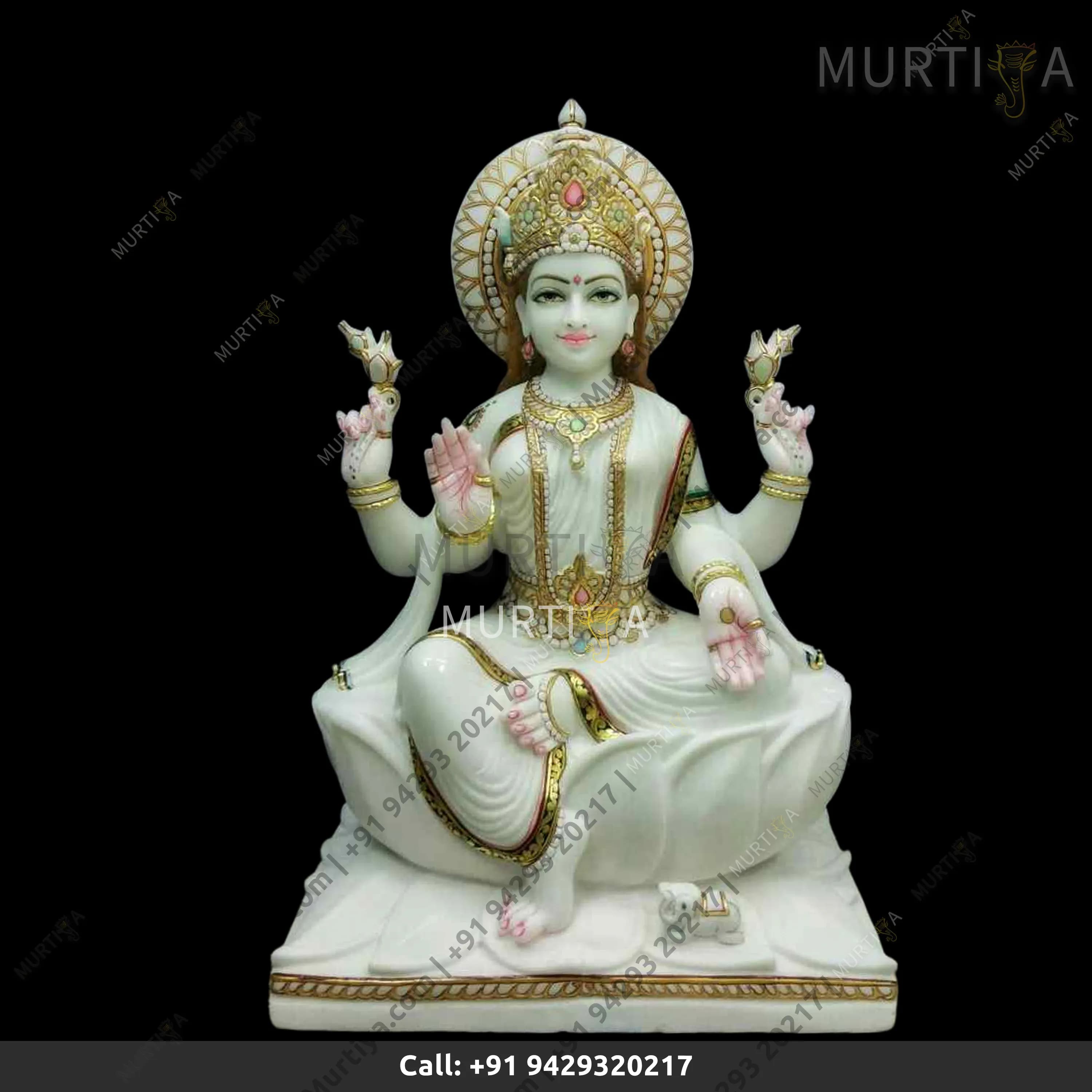 Marble Sarasawati Maa On Lotus Pure White Makrana Idol