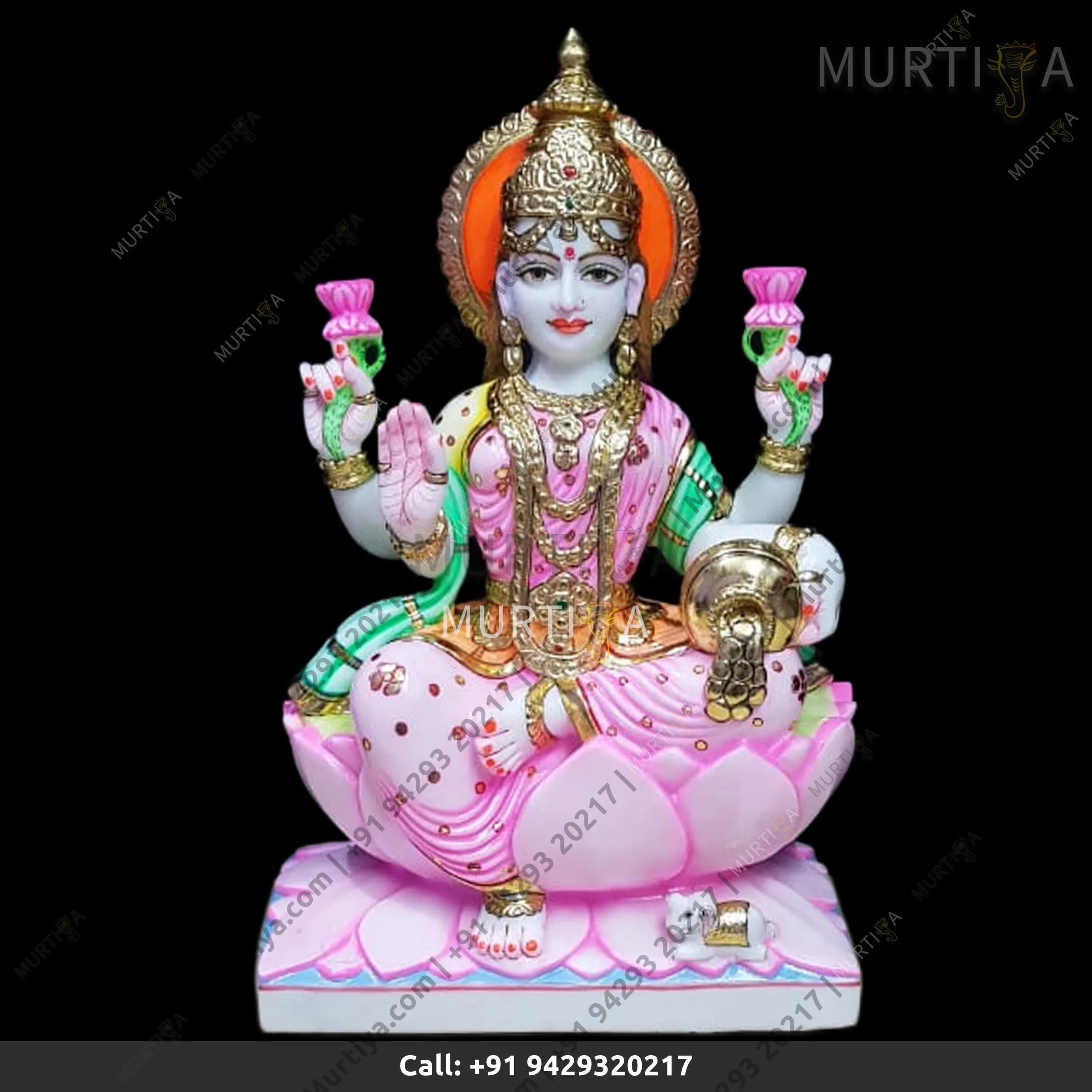 Marble Saraswati Maa Fully Painted Clothes Pink Idol (Makrana)