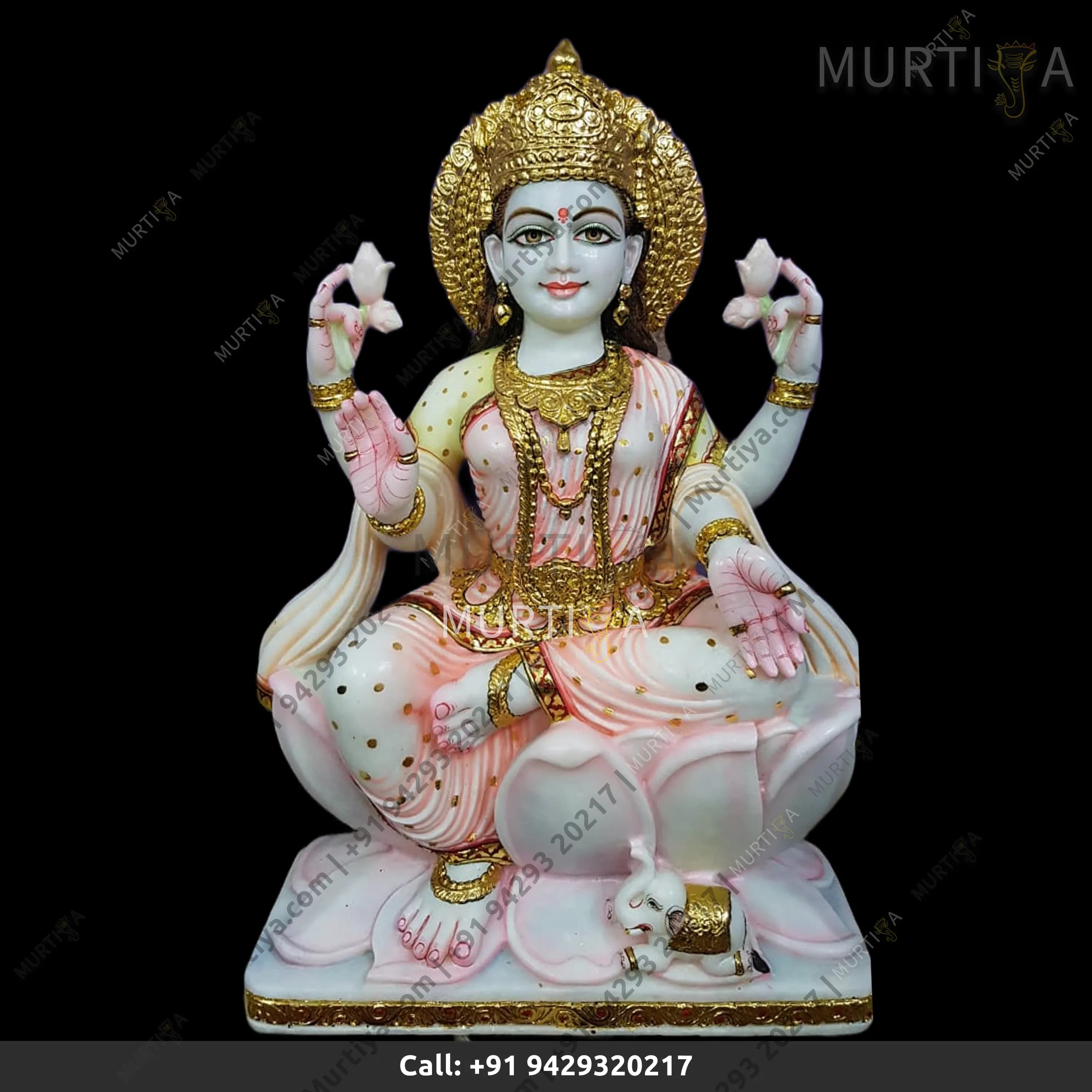 Marble Saraswati Maa On Lotus in Makrana Marble (Made to Order)