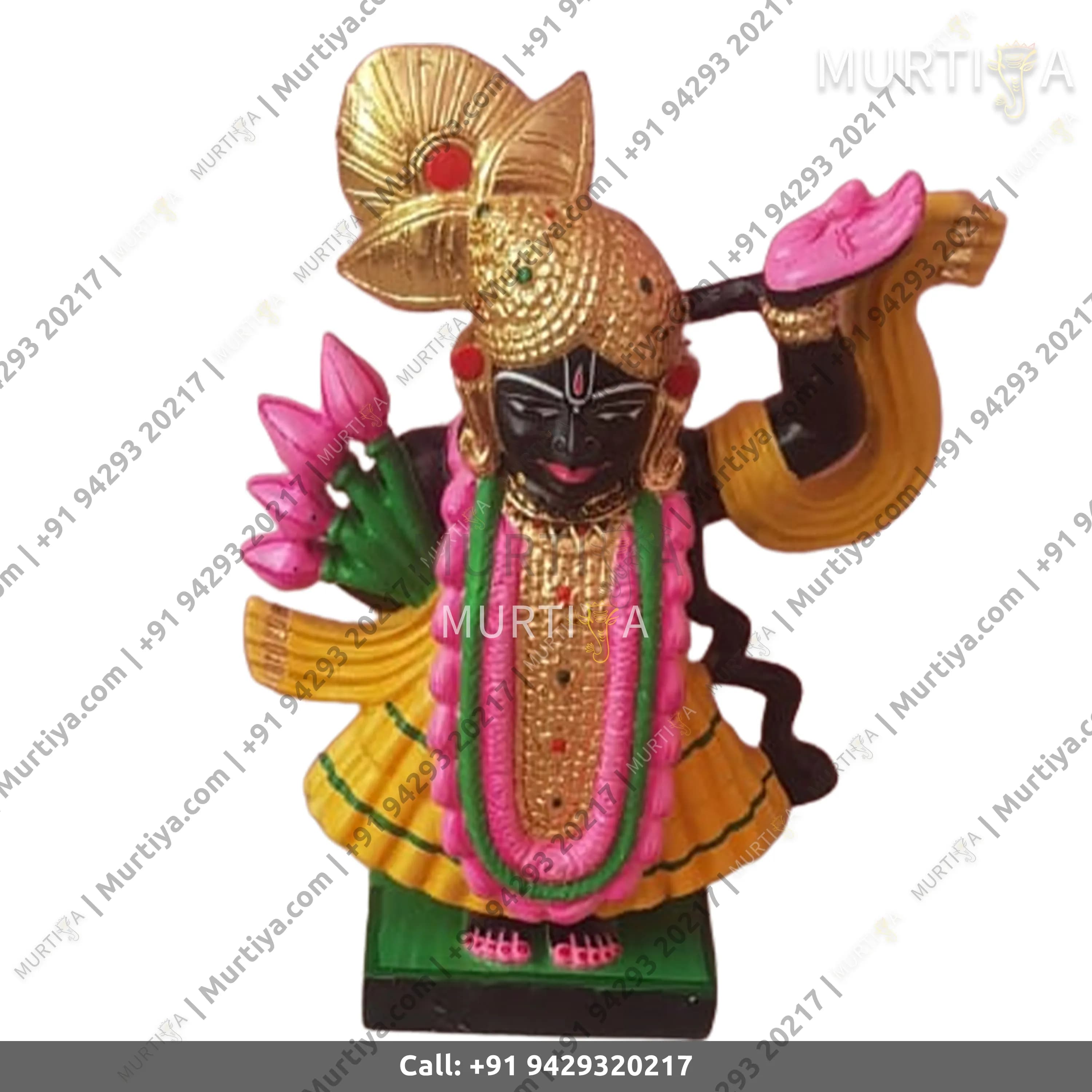 Marble Shreenath Ji Open Golden & Yellow Painted Clothes Idol