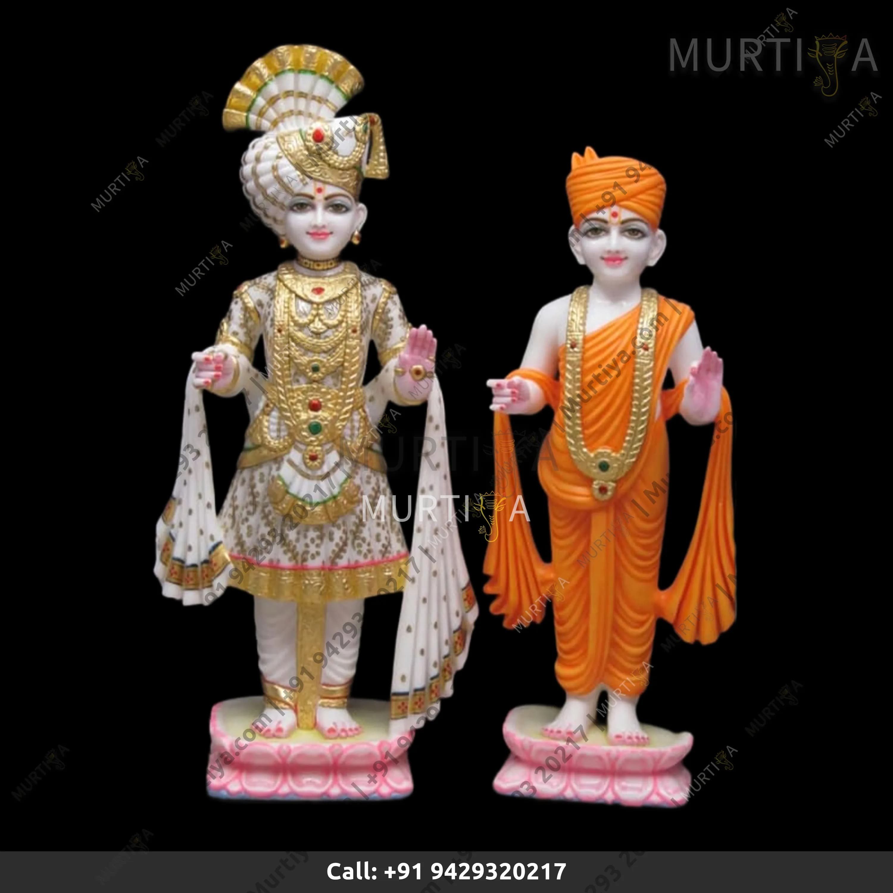 Marble Akshar Purushottam and Gunitanand Swami Murti (12–30 Inch)