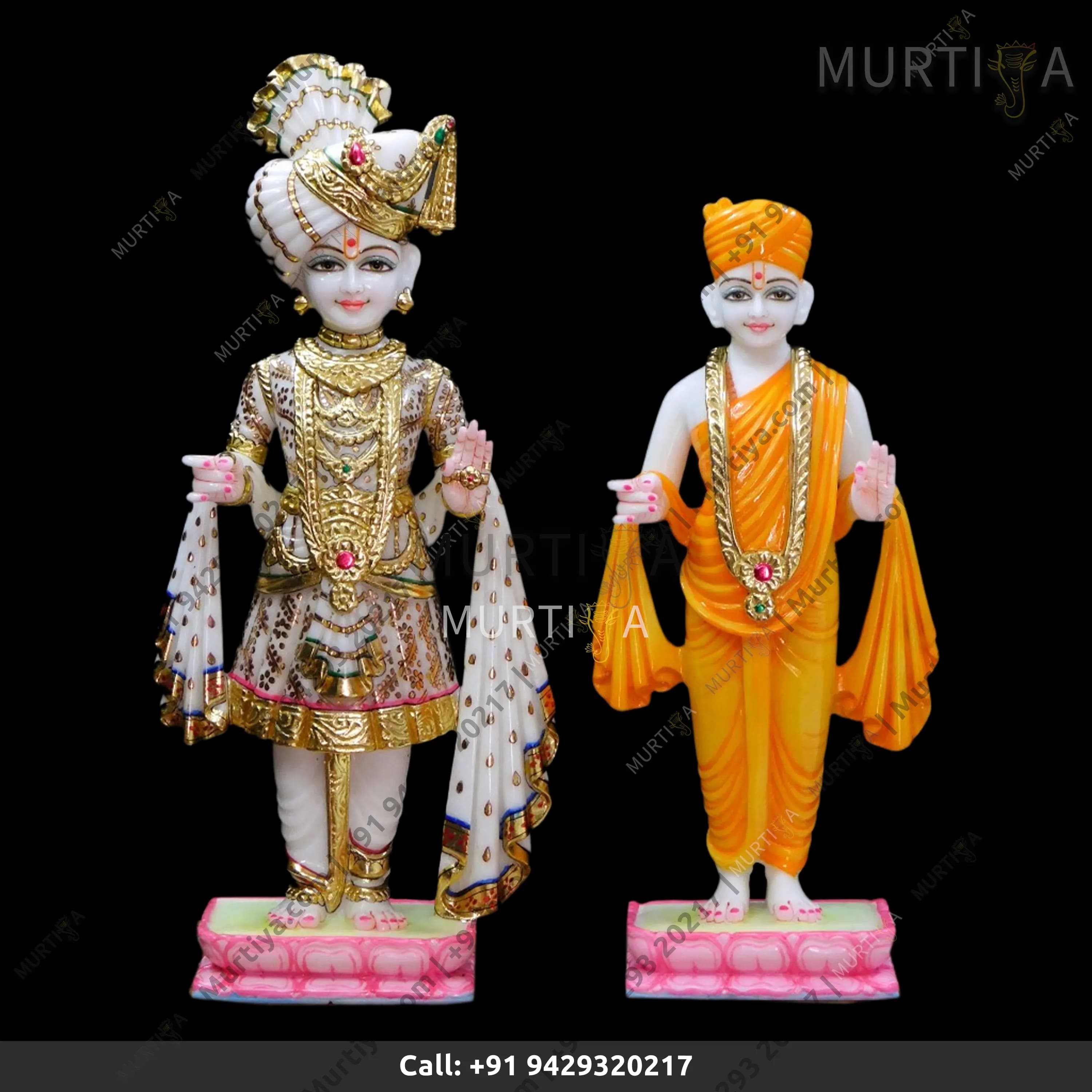 Akshar Purushottam & Gunitanand Swami Lotus Base Pure Marble Murti