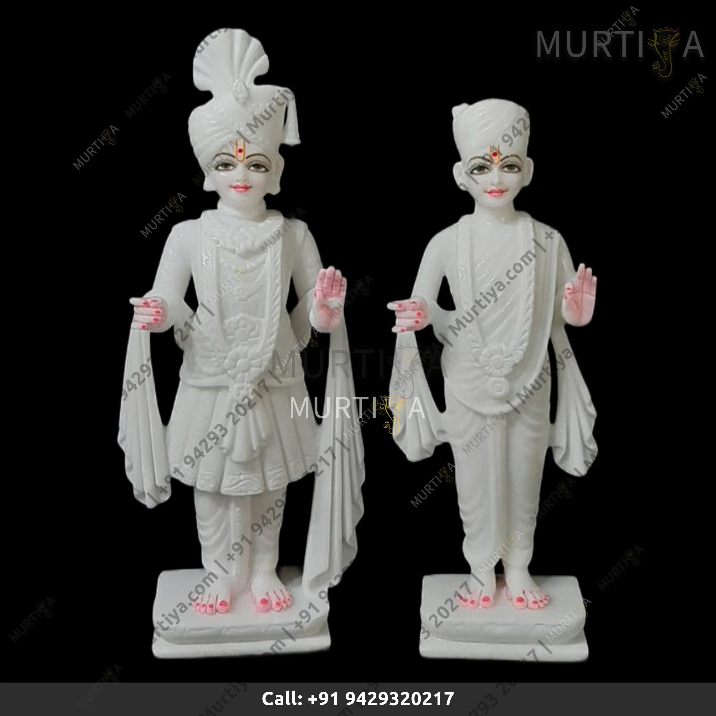 Pure Marble Akshar Purushottam & Gunitanand Swami on Lotus Base