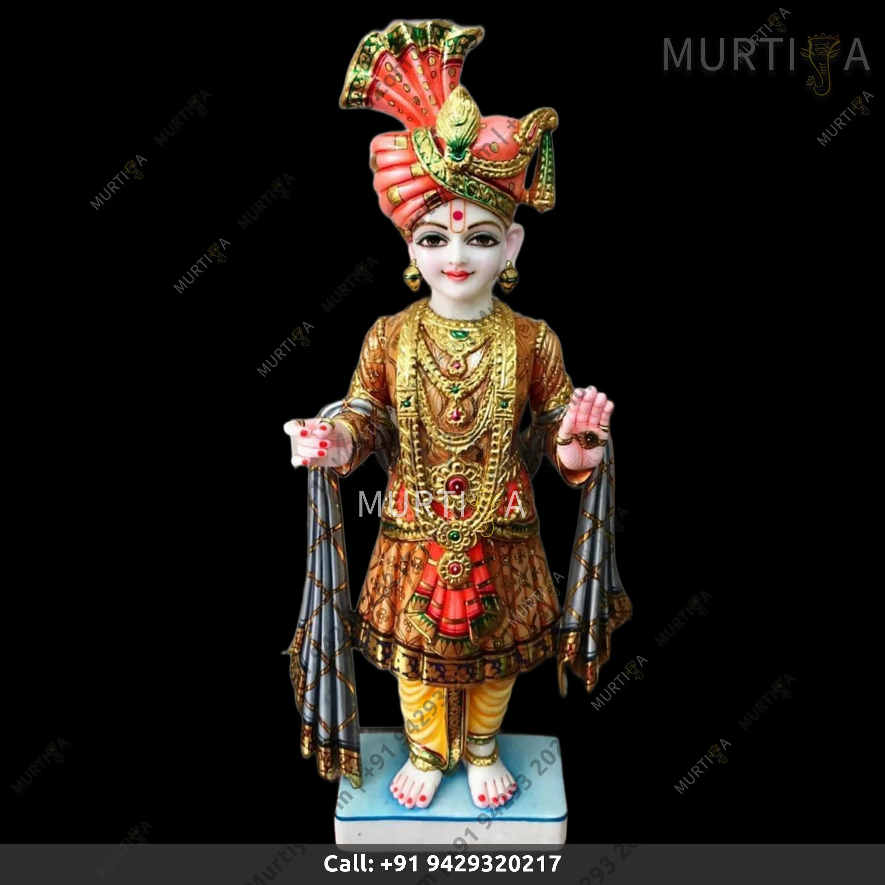 Shree Swaminarayan Ji Dark Orange Dress Makrana Marble Murti