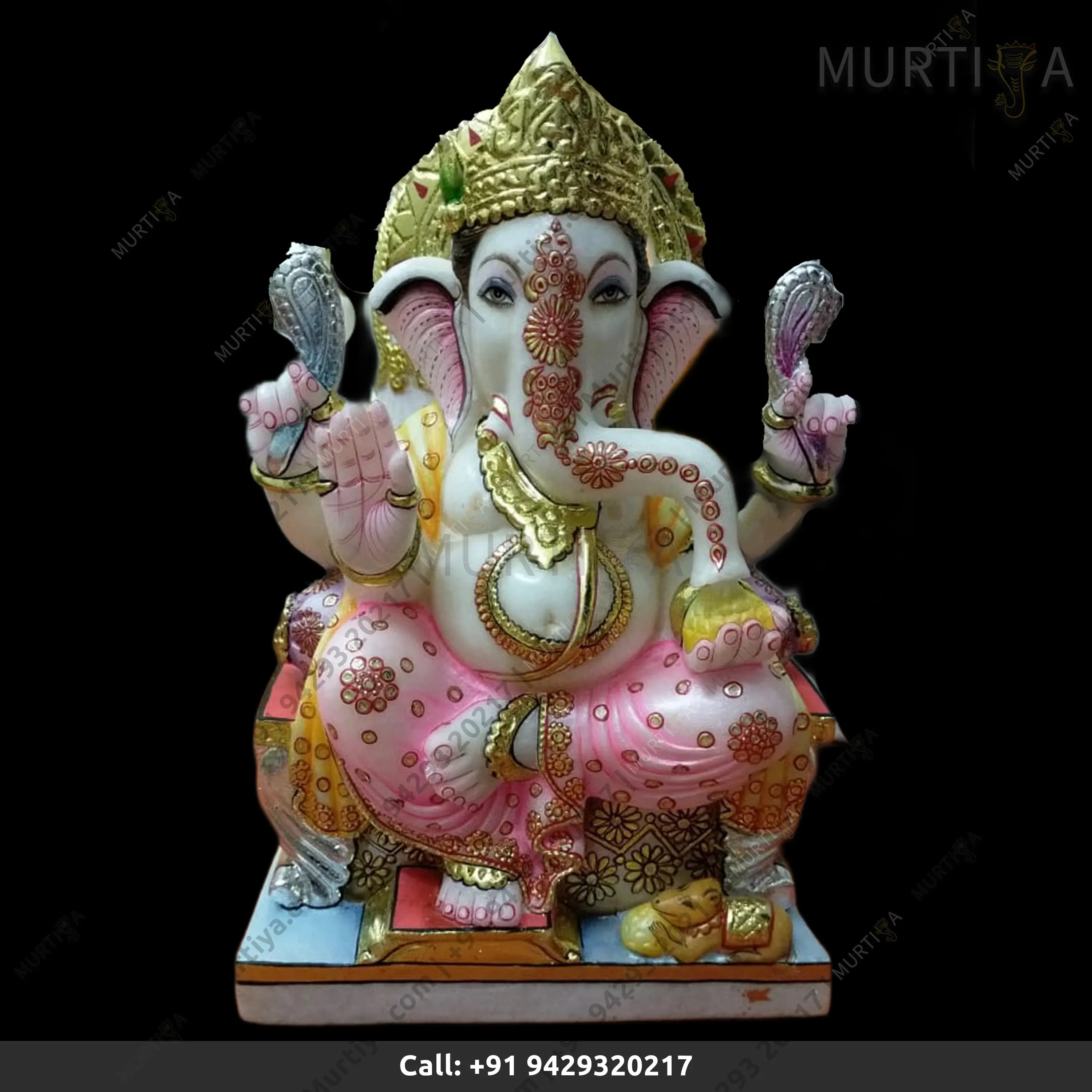 Marble Ganesh ji Fully Painted Ganesha With Golden Design